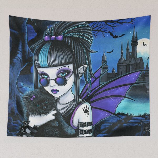 Item preview, Ameila Vampire Moon Black Cat Blue Castle Fairy by Myka jelina  designed and sold by Myka Jelina.