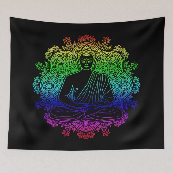 Item preview, Colorful Sitting Buddha with Lotus Flower Mandala Background 4 designed and sold by SoccaTamam.