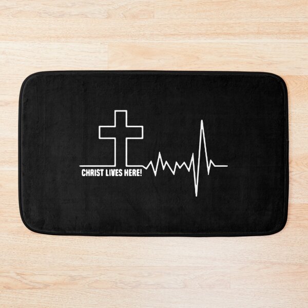 Item preview, Christian Christ Lives Here heartbeat Cross Jesus Gift Premium Apparel Funny Holiday Xmas designed and sold by DesignByHeartUK.