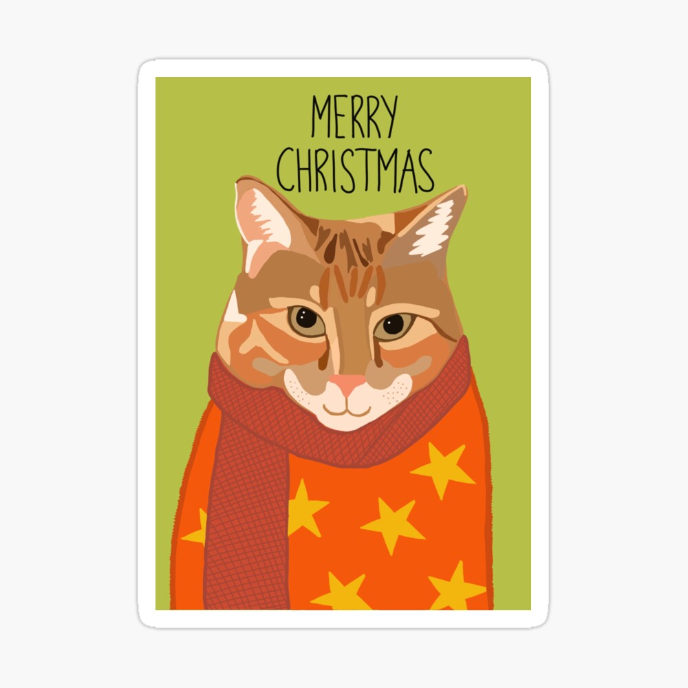 GINGER CAT CHRISTMAS GREETINGS CARD GLITTER 