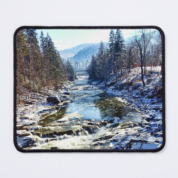 Item preview, Winter Mountains river with large boulders, stones and ledge. designed and sold by IaroslavB.