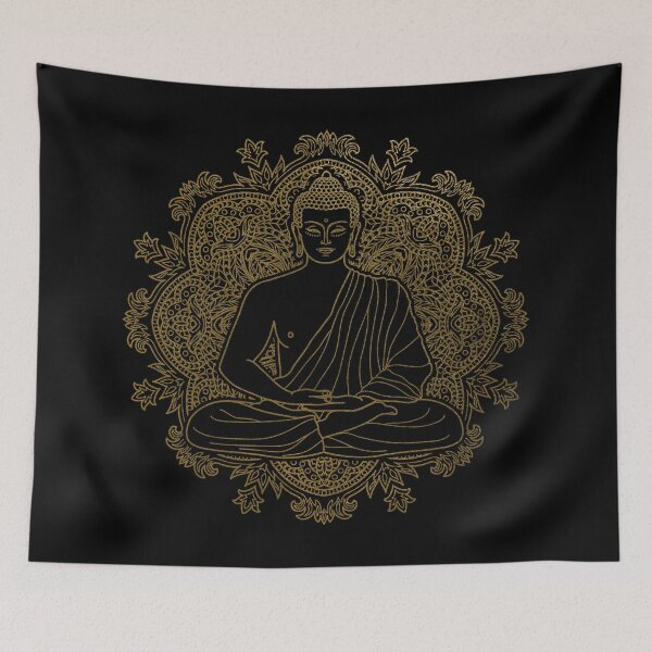 Item preview, Golden Sitting Buddha with Lotus Flower Mandala Background 8 designed and sold by SoccaTamam.
