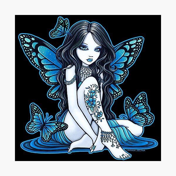 Item preview, Maia by Myka Jelina Blue Butterfly Flower Tattoo Gothic Fairy designed and sold by Myka Jelina.