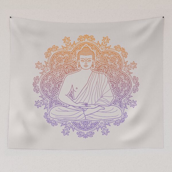 Item preview, Sitting Buddha with Lotus Flower Colorful Mandala Background designed and sold by SoccaTamam.
