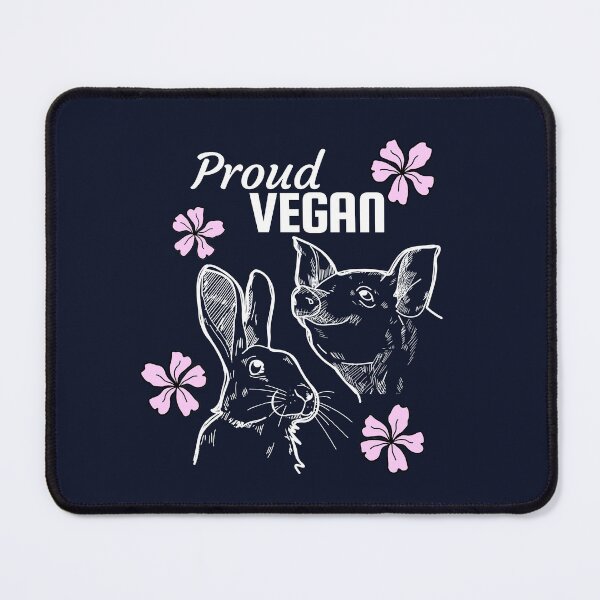 Item preview, Proud vegan text with some pink flowers and pig and a rabbit designed and sold by Purr95.