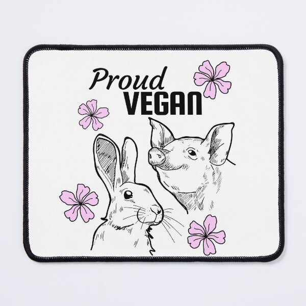 Item preview, Proud vegan text with some pink flowers and a pig and a rabbit designed and sold by Purr95.