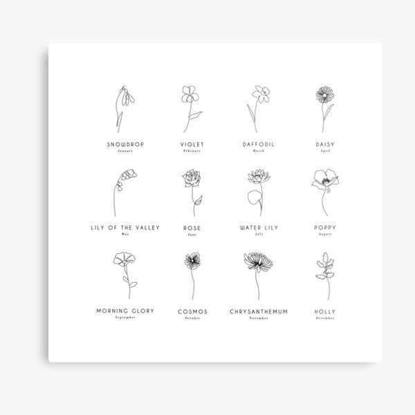 Impression métallique « Fleurs de mois de naissance minimalistes », par  CiaraPrints | Redbubble