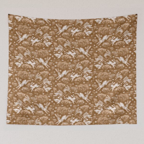 Item preview, Hares Field, White Rabbits, Winter Holidays Animal Pattern  Sepia Brown designed and sold by Julia Khoroshikh.