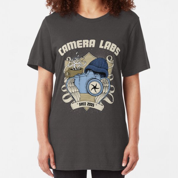 Cameralabs Photography Crest (Camera, Coffee, Beanie) Slim Fit T-Shirt