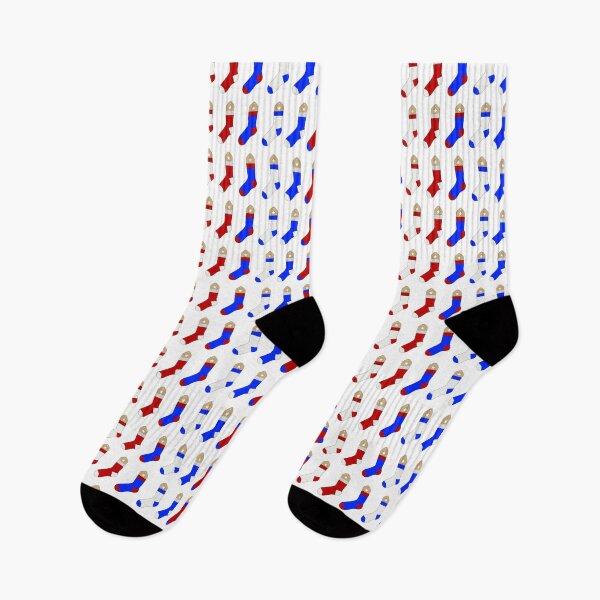 Item preview, Knit Socks (Red, White, and Blue with Dark Wood) designed and sold by nklange240.