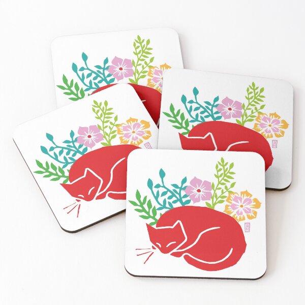 Item preview, Red cat with flowers "The peaceful" designed and sold by naposyl.