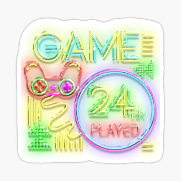 "gamers play 24th neon game sign" Sticker for Sale by glamourtshirts