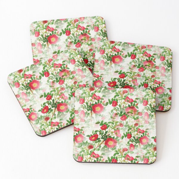 Item preview, Vibrant Vintage Abstract Bright Red Wild Roses and Leaves Floral Botanical Pattern designed and sold by silviaol.