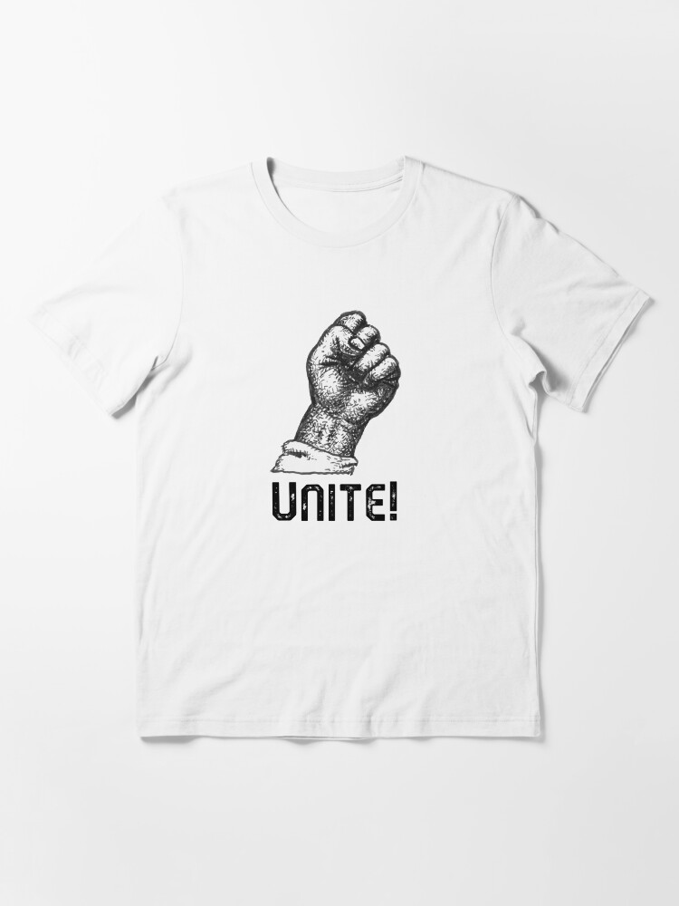 Alternate view of Raised Fist with the Word Unite Essential T-Shirt