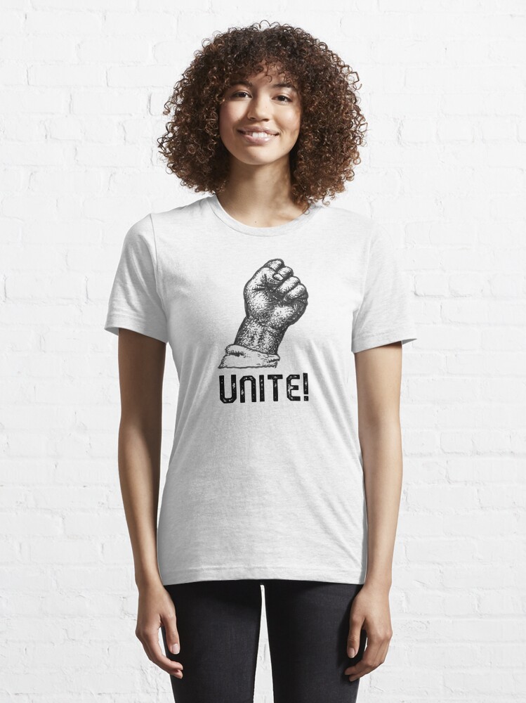 Alternate view of Raised Fist with the Word Unite Essential T-Shirt