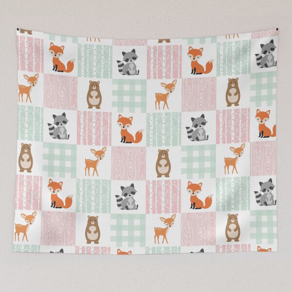 Item preview, Fox Raccoon Bear Deer mint pink cute pattern designed and sold by aggiexnjoz.