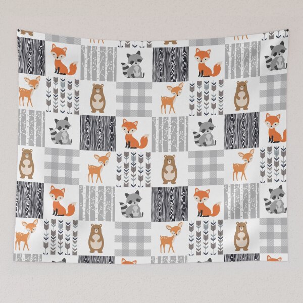 Item preview, Fox Raccoon Bear Deer Navy Grey Gray cute pattern designed and sold by aggiexnjoz.