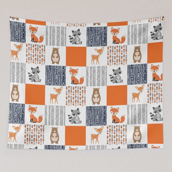 Item preview, Fox Raccoon Bear Deer orange navy cute pattern designed and sold by aggiexnjoz.