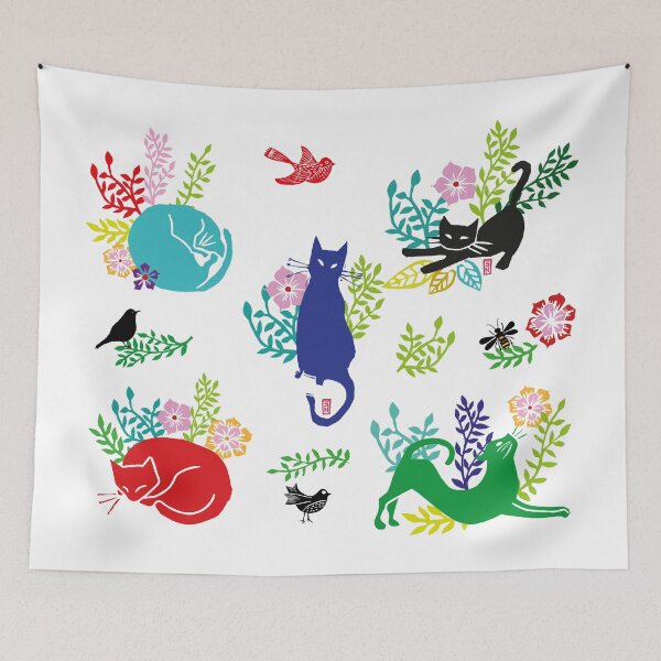 Item preview, Blue cat with flowers "Attentive" designed and sold by naposyl.