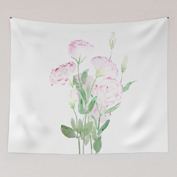 Item preview, hand painted pink eustoma flowers  watercolor painting 2021 designed and sold by ColorandColor.