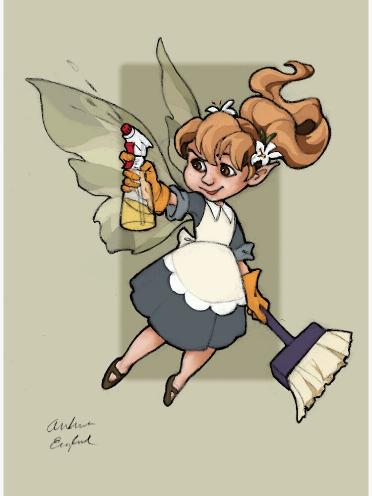 "Cleaning Fairy" Sticker for Sale by GloriaDeiArt Redbubble