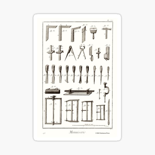 Diderot : 18th Century Print Pl. VII - Menuserie - Carpentry - Chisels & Saws Sticker