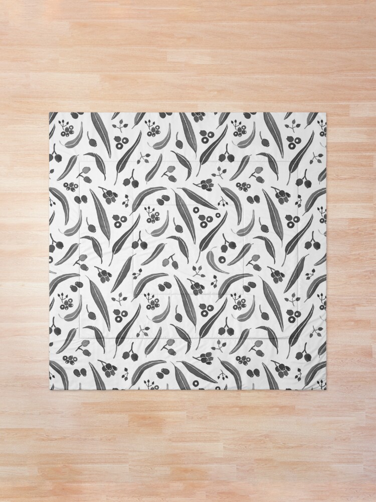 Alternate view of Eucalyptus Leaves Watercolour in Black and White Palette Comforter