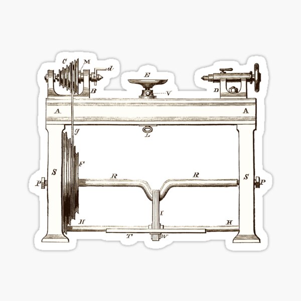 1867 Foot Powered Turning Lathe Sticker