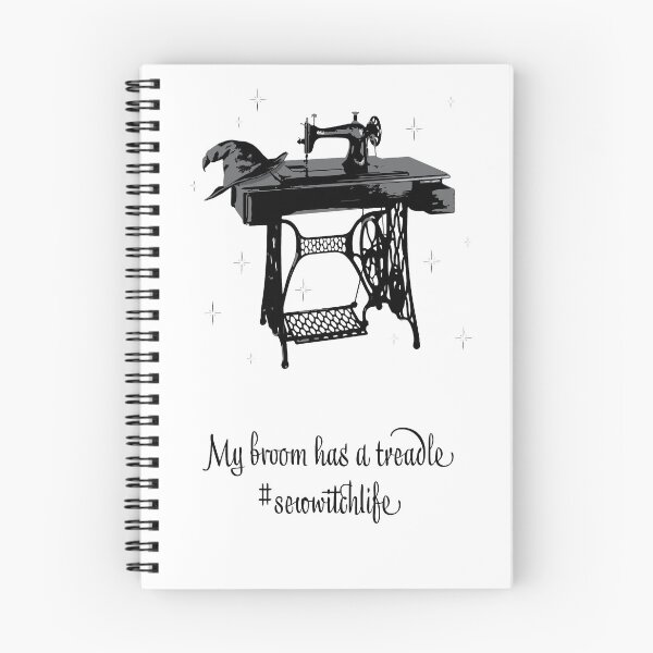 Item preview, My broom has a treadle #sewwitchlife (black and white) designed and sold by Hibouenverre.