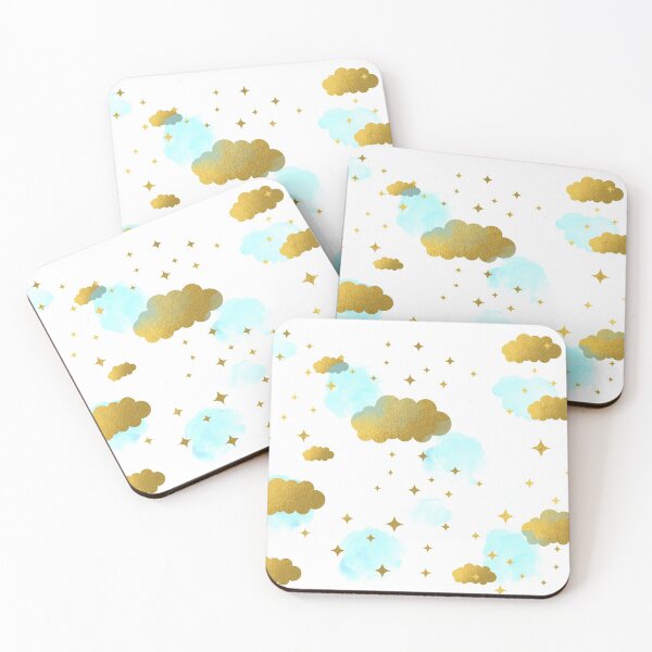 Item preview, Blue Watercolor Clouds Gold Stars Sky  designed and sold by idovedesign.