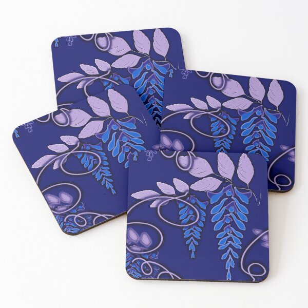 Item preview, wisteria, at night, monochrome,minimalism, blue,lilac, flowers, leaves designed and sold by Maria Mihailova.