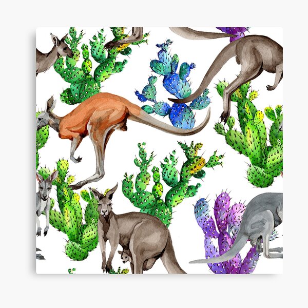 Item preview, Watercolor Kangaroo Multicolor Cactus designed and sold by JaskolArt.