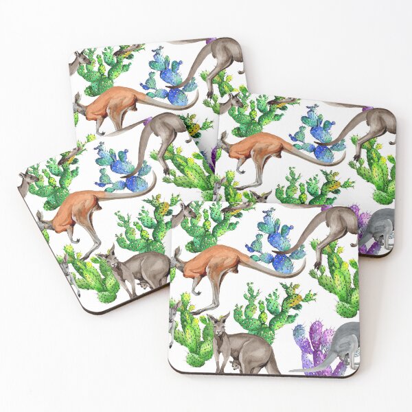 Item preview, Watercolor Kangaroo Multicolor Cactus designed and sold by JaskolArt.