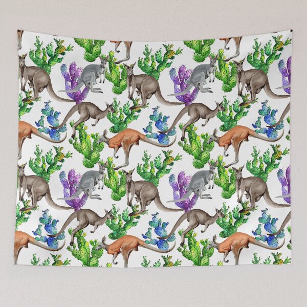 Item preview, Watercolor Kangaroo Multicolor Cactus designed and sold by JaskolArt.