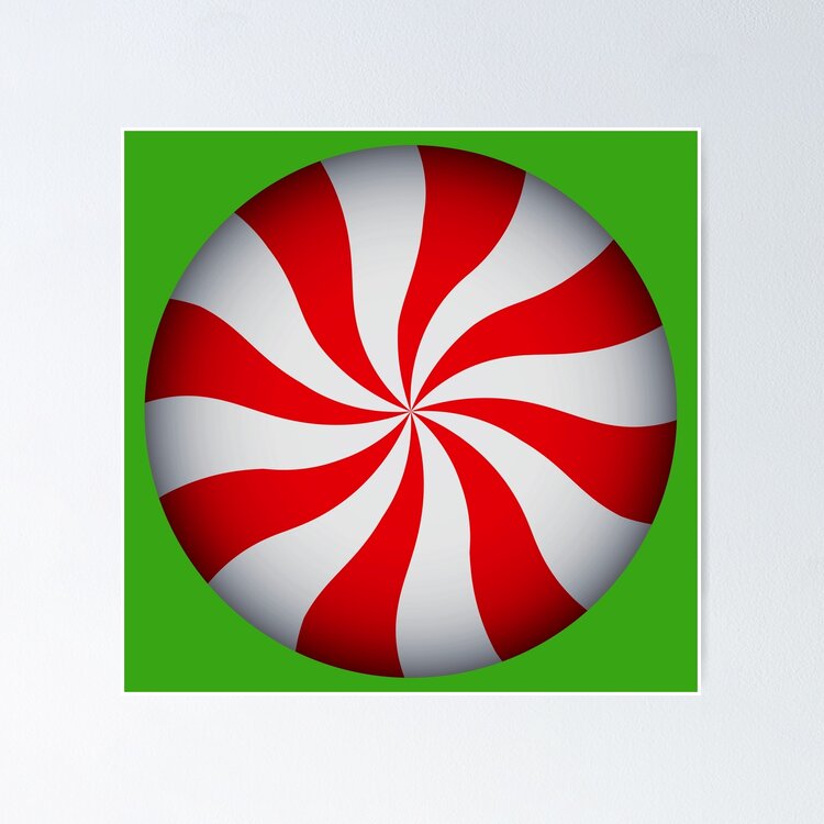 Single Round Christmas Peppermint on Green Sticker
