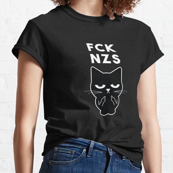 Vista previa del artículo con la obra «fck nzs gato dedo medio», diseñado y vendido por Shirt-Kaiser.