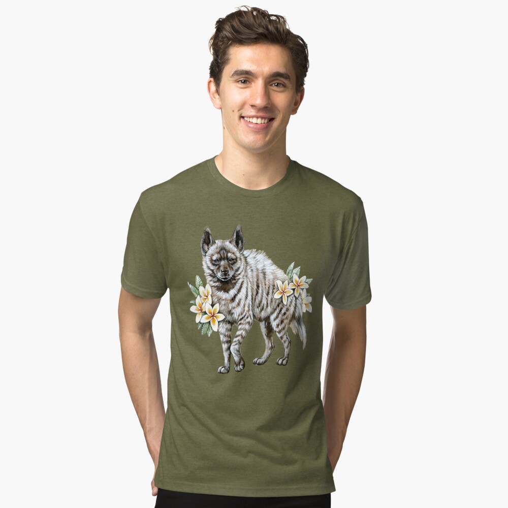 Striped Hyena with Frangipanis Tri-blend T-Shirt