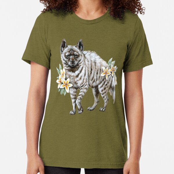 Striped Hyena with Frangipanis Tri-blend T-Shirt