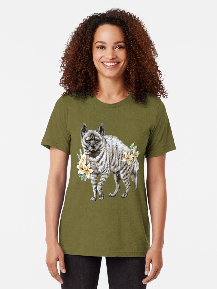 Alternate view of Striped Hyena with Frangipanis Tri-blend T-Shirt