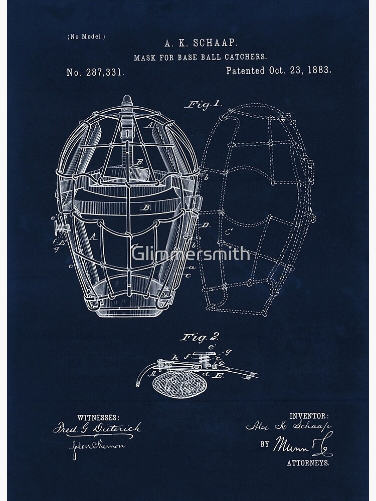 Vintage Baseball Catcher's Mask patent blueprint from 1883 Art Board Print  for Sale by Glimmersmith