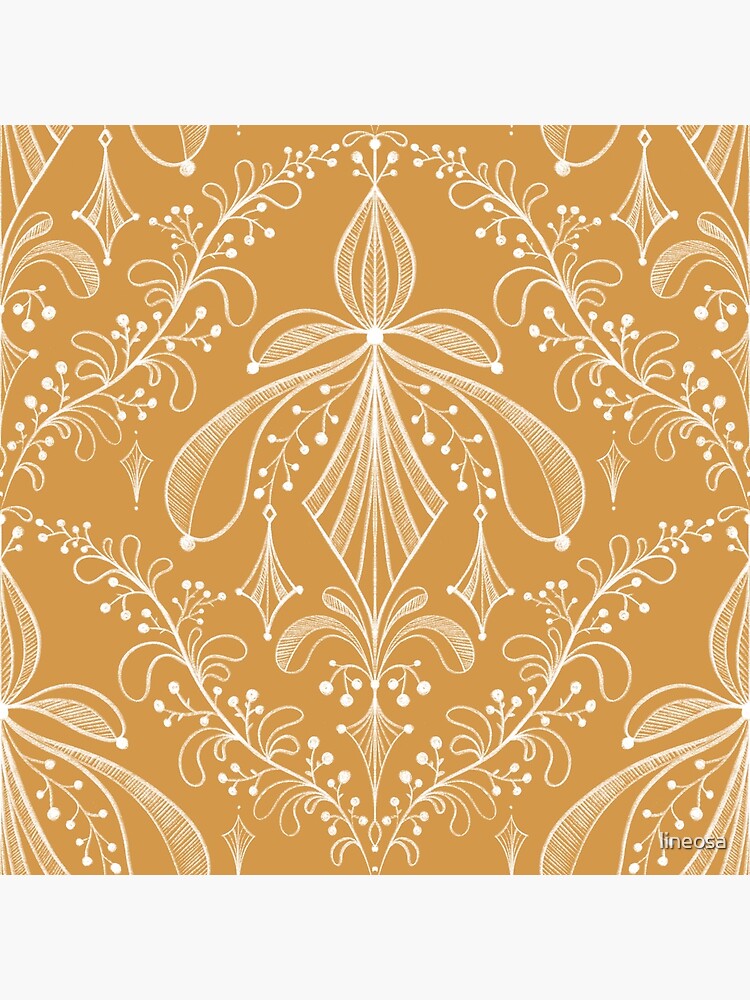 "Ornamental wallpaper pattern white and mustard yellow" Poster for Sale