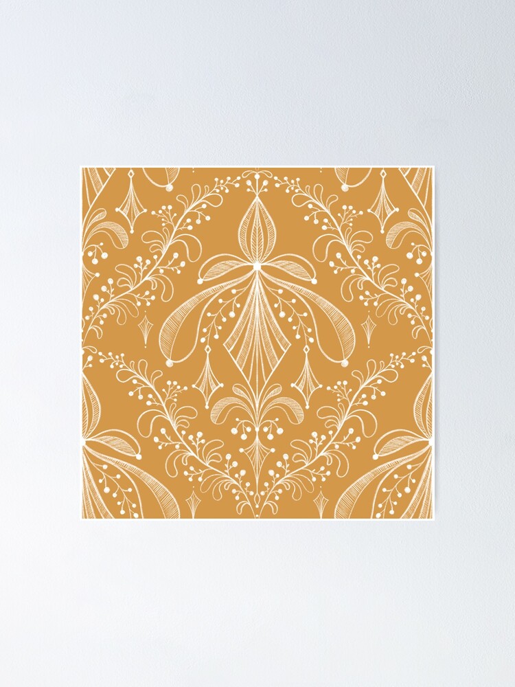 "Ornamental wallpaper pattern white and mustard yellow" Poster for Sale