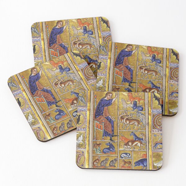 Item preview, ADAM NAMING ANIMALS ,MEDIEVAL BESTIARY,DEERS,GOATS,LIONS ,SNAKE DRAGON IN GOLD RED BLUE designed and sold by BulganLumini.