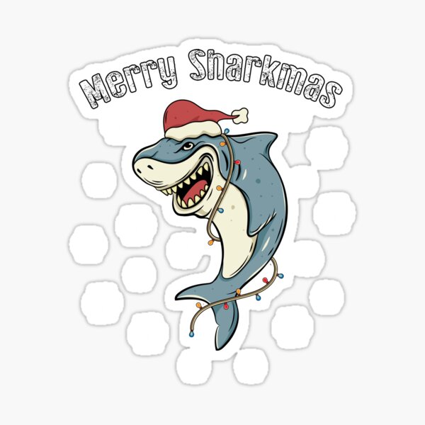 Merry Sharkmas Santa Shark Funny Christmas Shark with Lights and Hat Sticker