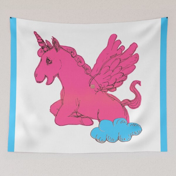 Item preview, Pink Unicorn Horse Popping Up From A Cloud (Original Drawing by ACCI) designed and sold by VanyssaGraphics.