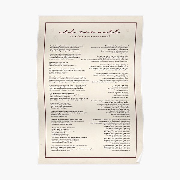 all too well 10 minute version lyric Poster