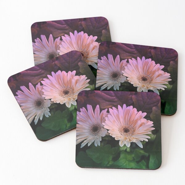 Item preview, Two White Gerbera Daisies Against a Green and Pink Background designed and sold by JariHawk.