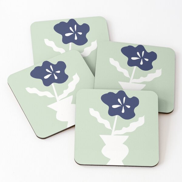 Item preview, Minimalistic graphic flower in the vase, dark blue, white and light green, designed and sold by Nadezda Kravcenko.