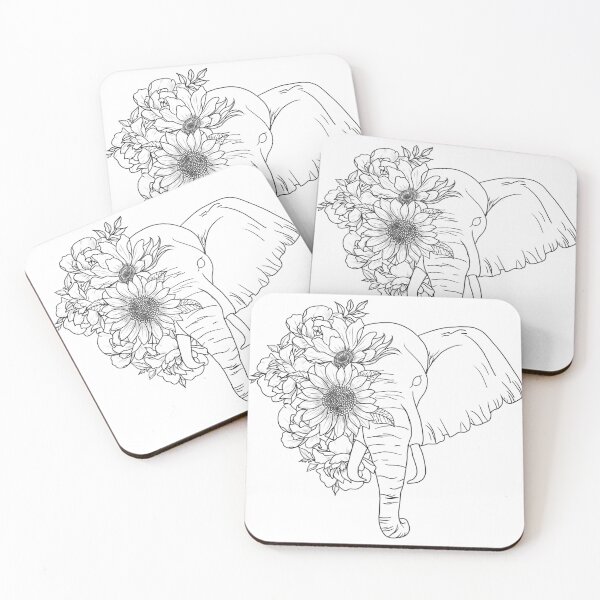 Item preview, Black and white floral elephant design designed and sold by CurlieGarden.