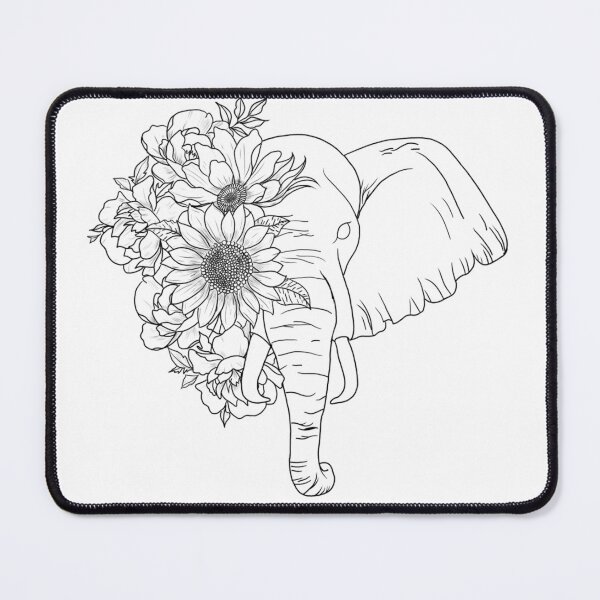 Item preview, Black and white floral elephant design designed and sold by CurlieGarden.